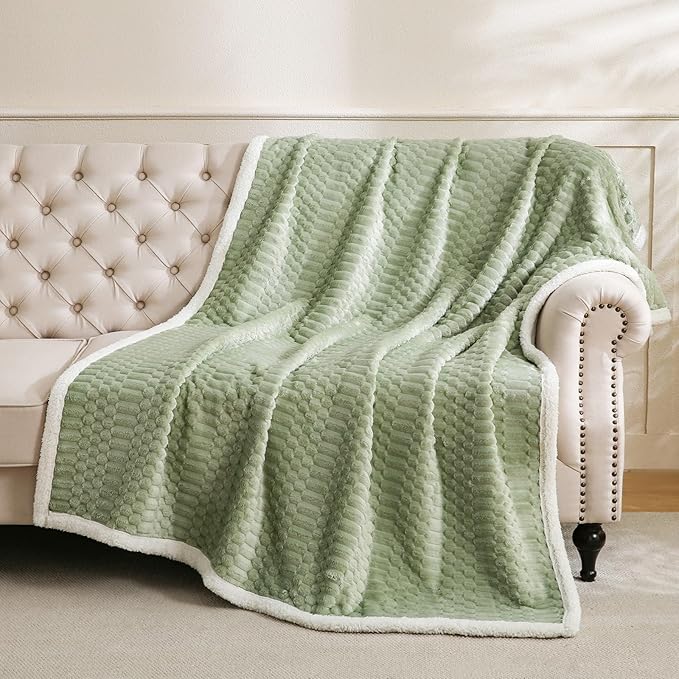 Sherpa Throw Blanket for Couch Flannel Cozy Soft Thick Blanket Warm Twin Blanket for Bed Fleece Home Decor Gifts, Z01 - Green, 60"*80"