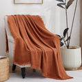 100% Acrylic Decorative Knitted Throw Blanket with Tassels for Bed, Couch, Small, Chairs, Lightweight, Soft, Cozy, Waffle Textured Blanket, Suitable for Spring, Summer, Rust, 50"x60"