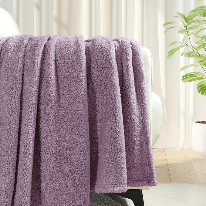 Exclusivo Mezcla Twin Size Blanket for Bed, Super Soft Velvet Plush Fleece Blankets, Fuzzy Cozy and Warm for Winter, 60x80 Inches, Grayish Purple