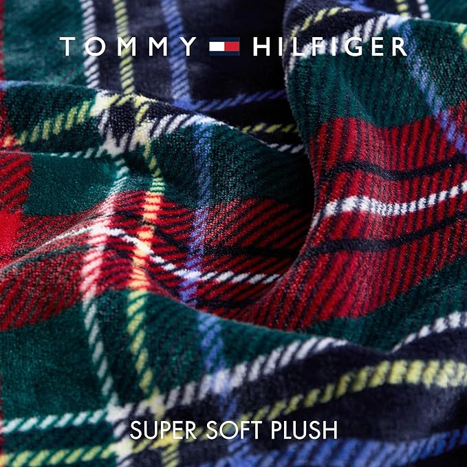 Tommy Hilfiger - Blanket, Ultra-Soft Plush Throw Blanket for Bed or Couch, Cozy Bedding with Solid Reverse & Tailored Hem, Medium Weight for Year Round Comfort (Devon Tartan Blue, 50" x 70")