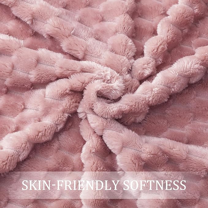 Exclusivo Mezcla Fleece Throw Blanket for Couch, Extra Large Fuzzy Dusty Pink Bed Blankets, Soft Cozy Plush Sofa Throws for All Seasons, 50x70 Inches