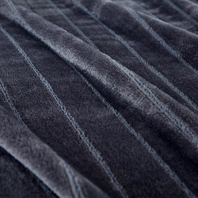 Extra Large 120x138 Inch Giant Soft Cozy Fleece Blanket, Huge Oversized Seamless King 3D Jacquard Decorative California King Blanket for Bed, Couch, Travel - Striped Dark Grey