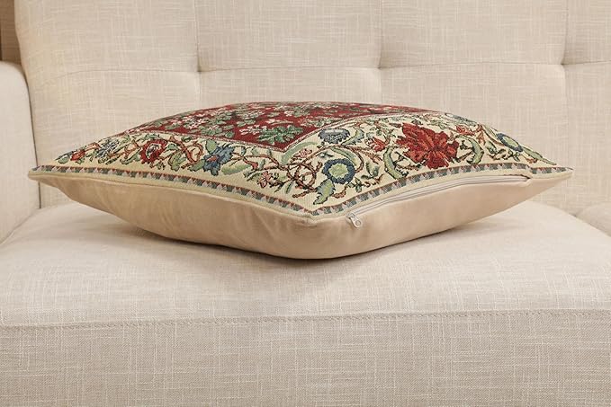 C Charlotte Home Furnishings Inc Tree of Life Red Belgian Cushion Cover - 16 in. x 16 in. Cotton/Viscose/Polyester by William Morris