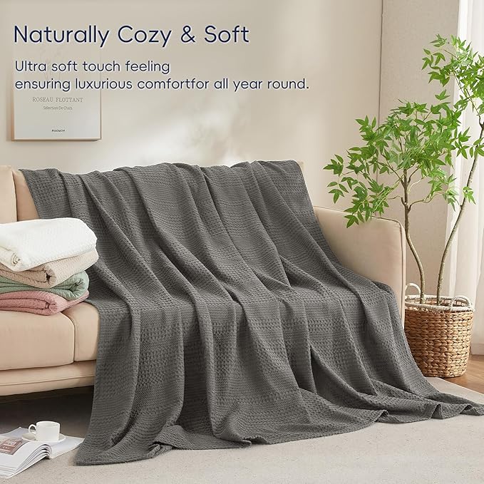 PHF Lightweight Waffle Weave Blanket Twin Size, Breathable & Ultra Soft, 66"x 90" Soft & Cozy Thin Blanket for All Season & Hot Sleepers, Bed, Home Decor - Grey