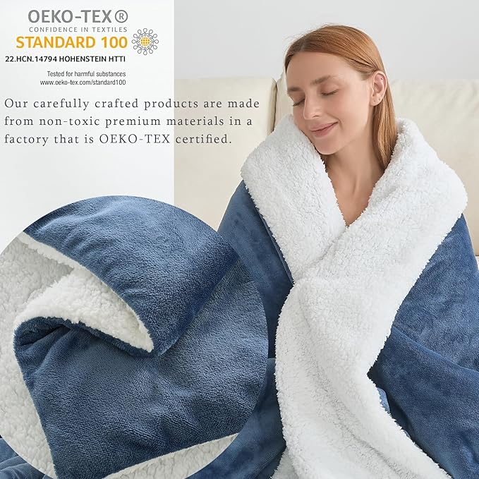 CHOSHOME Sherpa Fleece Blanket- Thick Warm Blanket for Winter, Soft Fuzzy Plush Blanket for Bed, Couch, Travel (Navy Blue, Queen 90" x 90")