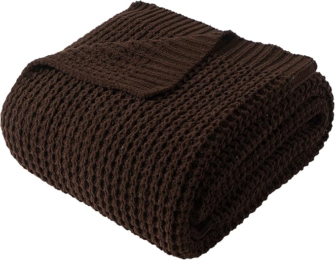 Bunnikins & Clover Dark Brown Throw Blanket for Couch, 50"x60" Soft Chenille Knit Throw Blanket for Home Decor, Decorative Chocolate Brown Blanket for Bed, Living Room
