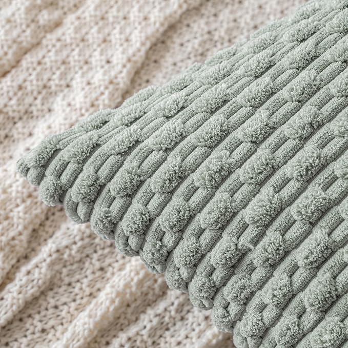 MIULEE Pack of 2 Decorative Throw Pillow Covers 16x16 Inch Soft Boho Striped Textured Corduroy Pillow Covers Modern Farmhouse Home Decor for Couch Bed Sofa Living Room Greyish Green