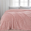 NEWCOSPLAY Super Soft King Blanket Pink Premium Silky Flannel Fleece 3D Ribbed Jacquard Lightweight Bed Blanket All Season Use (Pink Ribbed, King(90"x110"))