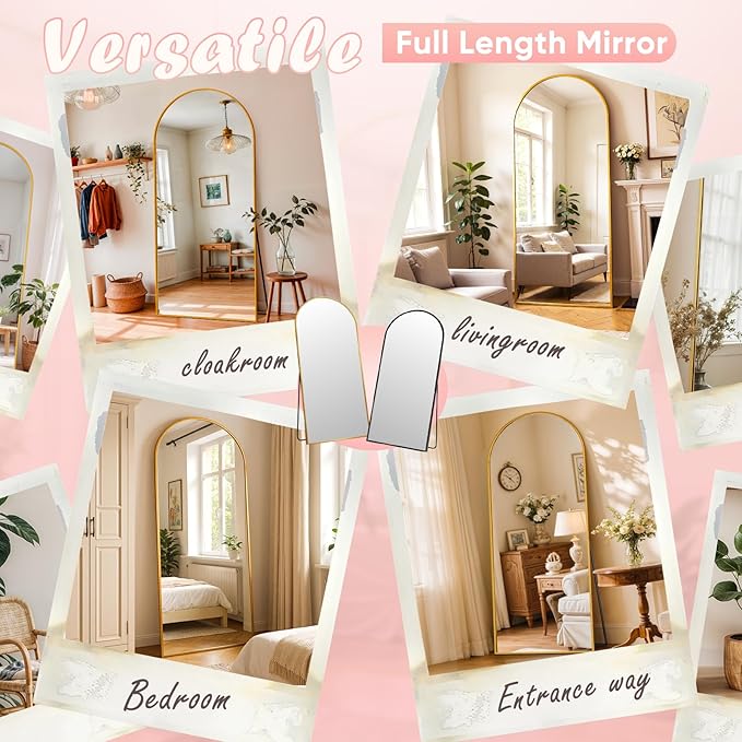 Full Length Mirror, 71" x 32" Arched Full Body Mirror Large Standing Floor Mirrors, Mirrors for Bedroom, Bathroom, Living Room Standing or Wall Leaning, Gold