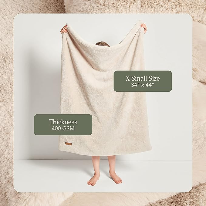 UnHide Lil’ Marsh Faux Fur Blanket - Lightweight, Soft Throw Blanket - Machine Washable - Ideal for Bed, Couch, or Reading Chair- X-Small (34" x 44") Beige Bear