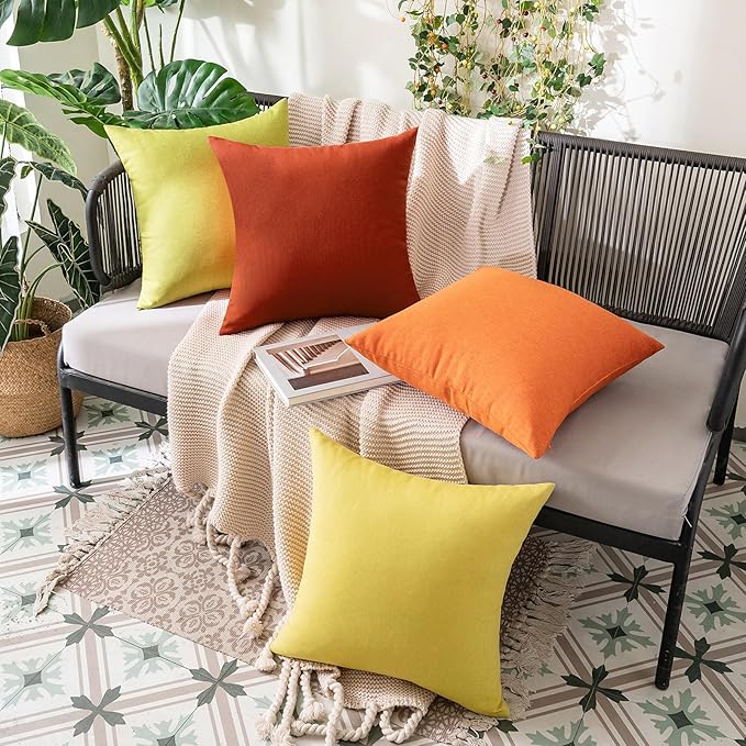 MIULEE Pack of 2 Decorative Outdoor Solid Waterproof Throw Pillow Covers Faux Linen Garden Farmhouse Cushion Cases for Summer Patio Tent Balcony Couch Sofa 16x16 Inch Burnt Orange