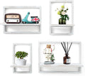 PHOENANCEE Square Floating Shelves,Framed Wall Shelf Decorative Set of 4,Modern Plants Hanging Display Art Decor Storage for Livingroom Bedroom Bathroom Farmhouse,Home Light Wood,Rustic White