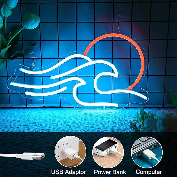 Wave Neon Signs for Wall Decor, Anywin Dimmable Neon Sign Sunrise Sunset Led Signs Wave Art Neon Lights For Living Room, Bedroom Gaming Room, Hotel Decor, Cool Birthday Gifts for Friends, Partner