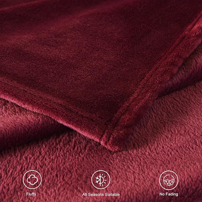 TASTHROW Burgundy Throw Blanket 60x80 Inches, Soft Plush Cozy Fleece Flannel Throw Blanket, Lightweight Warm Throws for Bed, Couch, Bedroom and Living Room, All Seasons