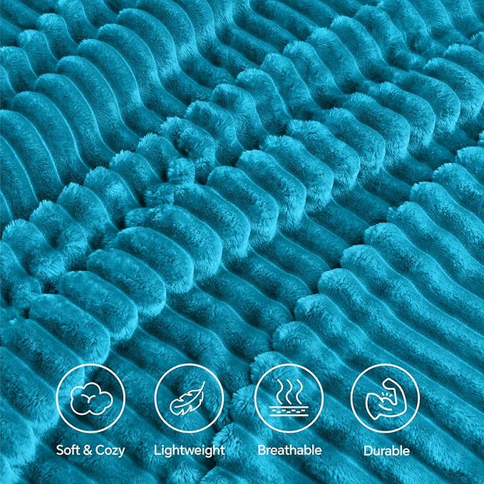 INFIIXSO Sherpa Throw Blanket for Couch - Super Soft & Warm Striped Fleece Blanket, Cozy Plush Fluffy Blanket All Season Use (Teal, 60x80 Inches)