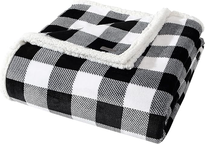 Eddie Bauer - King Blanket, Reversible Sherpa Fleece Bedding, Buffalo Plaid Home Decor for All Seasons (Black Check, King)