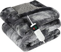 Electric Heated Blanket Queen 84''x90''Size Faux Fur Heating Blanket 10 Heating Settings, 1-8h Timer & Overheat Protection, Machine Washable, Soft Flannel and Sherpa Full Body Warmth