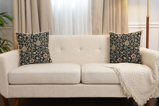 C Charlotte Home Furnishings Inc Fleur De Morris Black Belgian Cushion Cover - 16 in. x 16 in. Cotton/Viscose/Polyester by William Morris