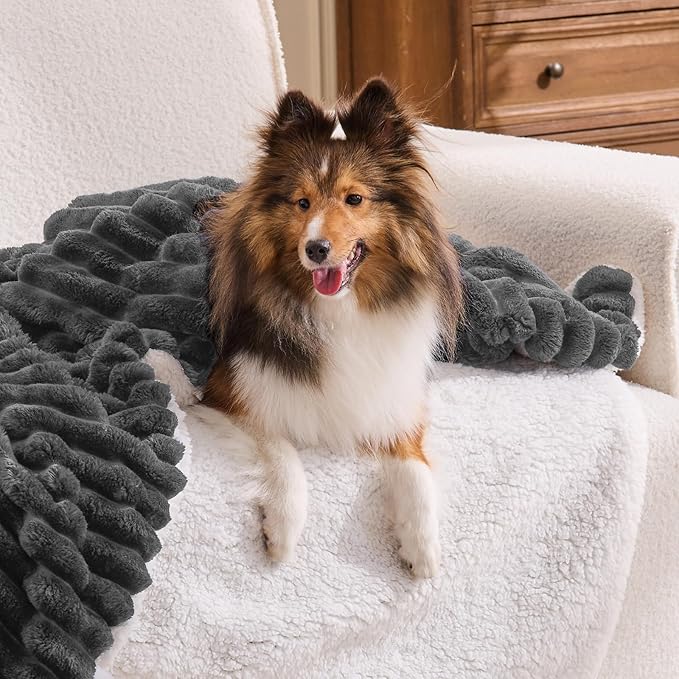 INFIIXSO Sherpa Throw Blanket for Couch - Super Soft & Warm Striped Fleece Blanket, Cozy Plush Fluffy Blanket All Season Use (Grey, 60x80 Inches)
