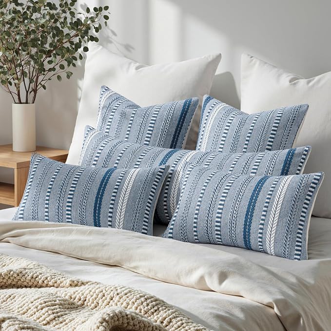 ANRODUO Pack of 2 Boho Throw Pillow Covers 26x26 Inch Farmhouse Decorative Couch Pillow Cases Jacquard Cushion Cover Neutral Accent Pillows of Bed Sofa Bedroom Living Room Home Decor, Navy Blue