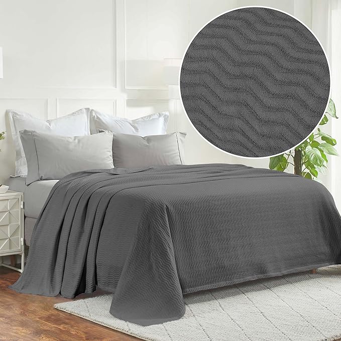Superior JENA Cotton Blanket, for Picnic, Beach, Traveling or Camping, Bedroom Decor, Essentials, Cover for Bed, Couch, Lounging, Textured Jacquard, Modern Chevron Woven Blanket, Twin, Charcoal