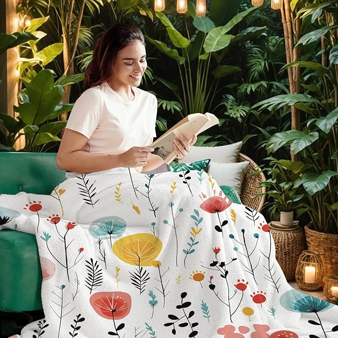 yuboo Spring Floral Throw Blanket for Couch Sofa Bed - Soft Flannel Fleece Blanket with Colorful Wildflowers, Cute Aesthetic Botanical Decor, Warm Cozy Gifts for Women Mom Girls, 50x60 Inch