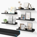 16’’Black Floating Shelves for Wall Set of 6,Rustic Wood Shelf for Room Decor/Storage/Display,Small Bookshelf,Wall Mounted Hanging Shelves for Bedroom, Bathroom, Living Room, Kitchen