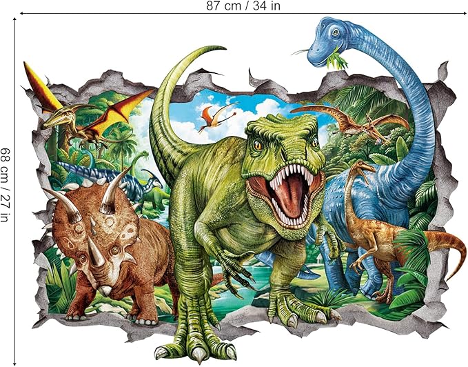decalmile 3D Dinosaur Wall Stickers Break Through Large Dino Jungle Dinosaur Wall Decals Boys Room Baby Nursery Kids Bedroom Wall Decor
