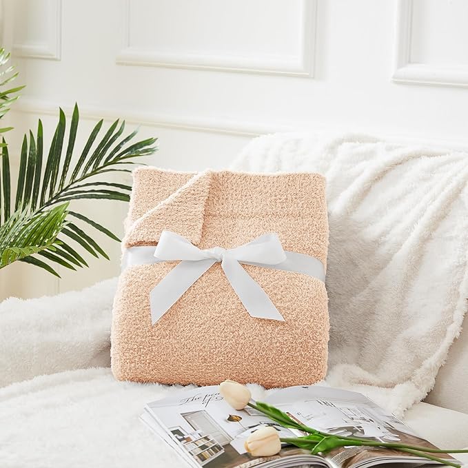 CYMULA Knit Throw Blanket for Peach Pink - Super Soft Lightweight Plush Fuzzy Fluffy Cozy Blankets and Throws for Sofa Bed, 50 x 60 inches
