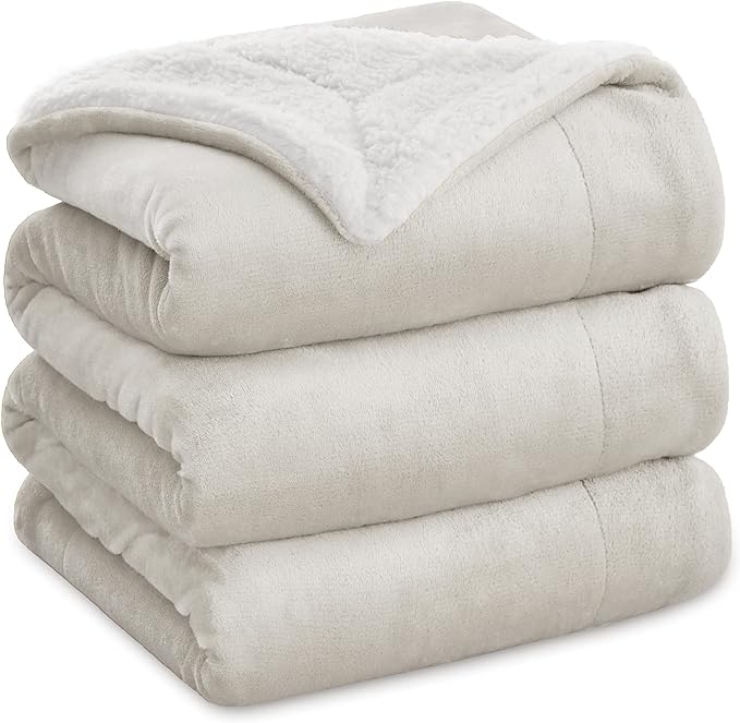 Bedsure GentleSoft Sherpa Fleece Blankets King Size for Bed, Non-Heated, Thick and Warm Throw for Women and Men, Soft Fuzzy Plush King Blanket for Winter, Linen, 108x90 Inches