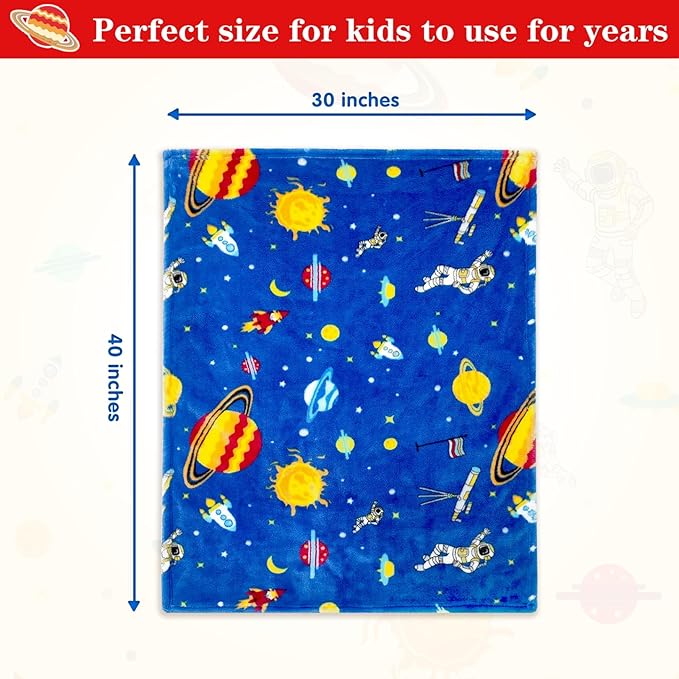 Lukeight Toddler Blanket for Boys and Girls, Plush and Thick Blanket Birthday Gifts for Toddler and Baby (Space, 30x40 Inches)