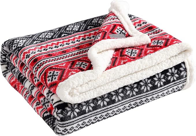 Eddie Bauer - Throw Blanket, Brushed Fleece & Plush Sherpa Soft Bedding, Blanket for Couch & Bed (Fair Isle Black, 50" x 60")