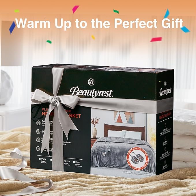 Beautyrest Heated Blanket, Electric Blanket, Soft, Warm, Reversible Plush - Sherpa Heating Blanket with 20 Heat Settings, 1-10 hrs Timer Auto Shut Off, Machine Washable, Queen (90 inx84 in), Ivory