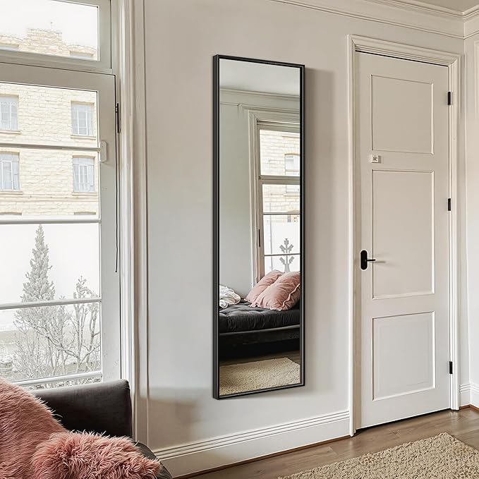 Full Length Floor Mirror 56"x15", Standing Mirror with Aluminum Frame, Large Body Mirror for Bedroom, Living Room and Bathroom, Black