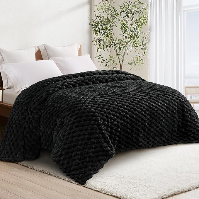 Whale Flotilla Twin Size Blanket for Bed with Jacquard Pattern, Fuzzy Soft Cozy Exquisite Blankets for All Season, Warm and Fluffy, 60x80 Inch, Black