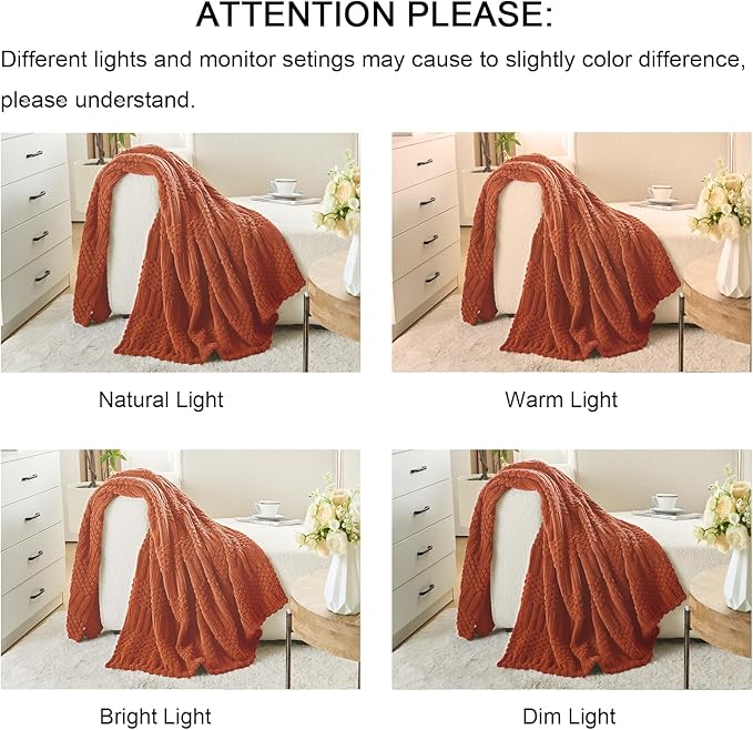 lifein Throw Blanket for Couch-Rust Boho Throw Blanket, Soft Fleece Plush Lightweight Blankets&Throws for All Seasons, Fuzzy Fall Decorative Blankets for Livingroom Bed Sofa Chair (50x60, Rust)