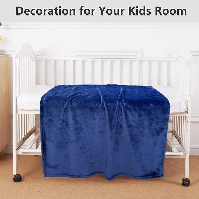 Lukeight Baby Blanket Fleece Toddler Blankets for Boys and Girls, Soft Cozy Fluffy Small Baby Newborn Blankets for Crib, Stroller, Travel and Bed (Navy, 30x40 Inches)