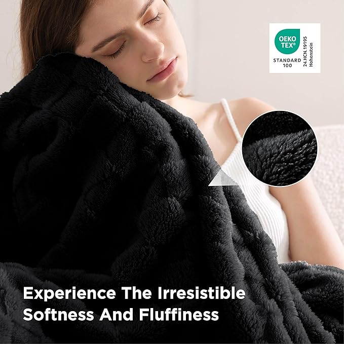 Bedsure GentleSoft Twin Blanket for Bed Black - Super Soft Cozy Blankets for Women Men Girls, Cute Fuzzy Fleece Throws for Bedroom Couch, 60x80 Inches