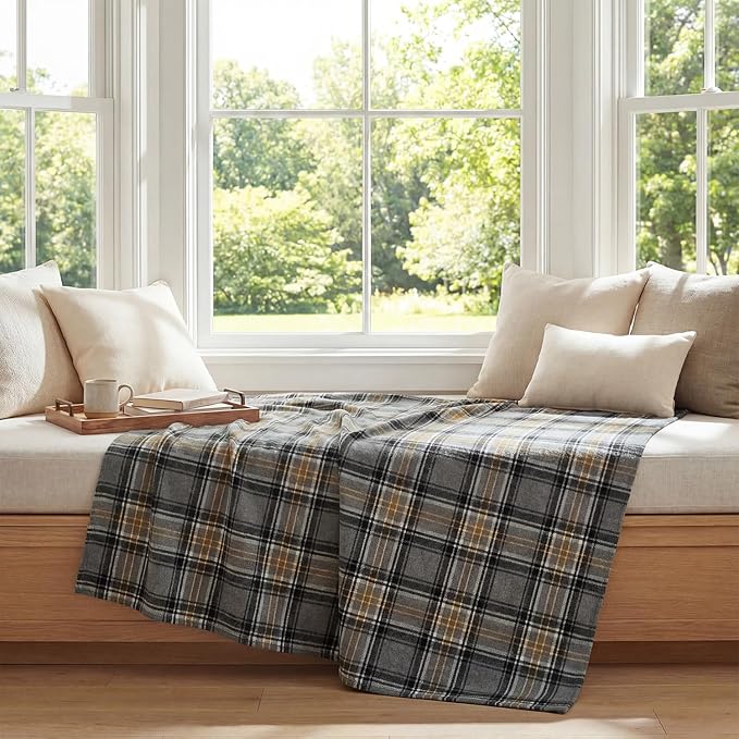 Horaldaily Yellow Black Farmhouse Plaid Spring Decorative Blanket Throw, Spring Summer Rustic Soft Lightweight Blanket for Couch Sofa Bed Lounging Decoration, Ideal Gifts for Kids Adults Self, 60x80