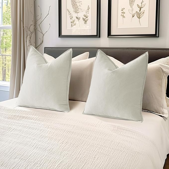 MIULEE Pack of 2 Cream White Decorative Pillow Covers 20x20 Inch Soft Chenille Luxurious Couch Throw Pillows Farmhouse Cushion Covers with Elegant Design for Sofa Bedroom Living Room Spring Decor