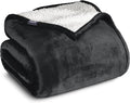 Bare Home Sherpa Fleece Blanket - King Size - Blanket for Bed, Sofa, and Couch - Warm & Lightweight - Fluffy & Soft - Reversible (King, Black)