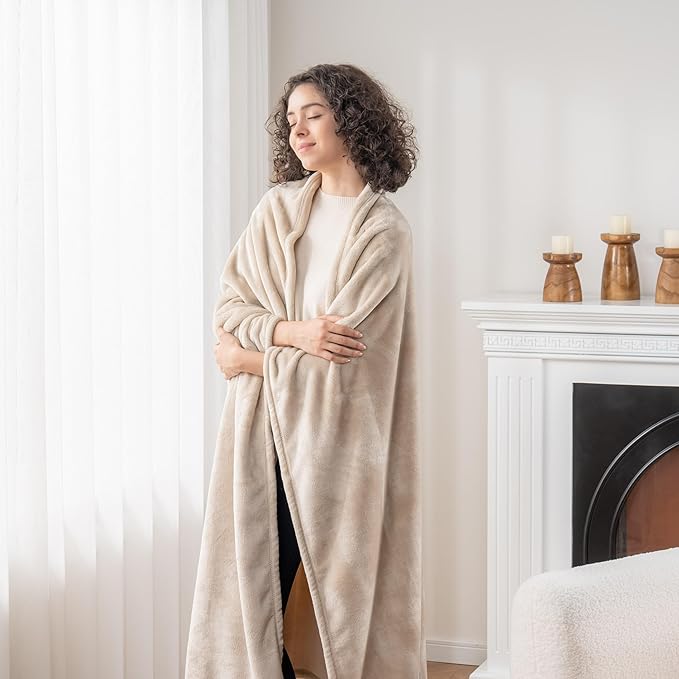 Berkshire Blanket Classic VelvetLoft® Solid Bed Blanket, Twin Size Bed Blanket, Lightweight Soft Fuzzy Plush Blanket for Bed and Couch, Grain, 60x92 Inches