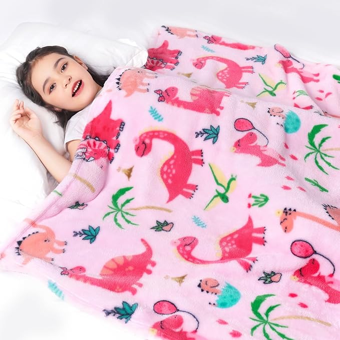 Lukeight Pink Dinosaur Toddler Blanket Gifts for Girls, Plush Dino Throw Blanket for Kids and Adults, Thick and Warm Girls Blanket for Teens Birthday (Dinosaur, 50x60 Inches)
