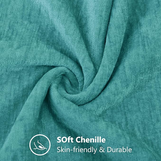 decorUhome Chenille Turquoise Summer Throw Pillow Covers 26x26 Inch Set of 2, Decorative Soft Couch Pillow Covers Solid Dyed Accent Farmhouse Neutral Square Pillow Cases for Sofa