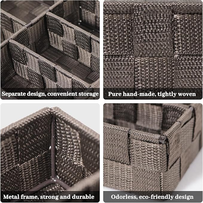 Wicker Basket Hand Woven Plastic Wicker Basket with Divider for Organizing Toilet Paper Storage Small Baskets for Organizing