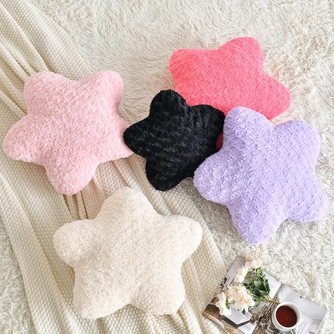 Star Pillow, 19.7" Star Shaped Plush Pillow for Couch Bed Sofa, Cute Decorative Throw Pillows with Soft Faux Fur Room Decor for Bedroom Living Room (Lavender)