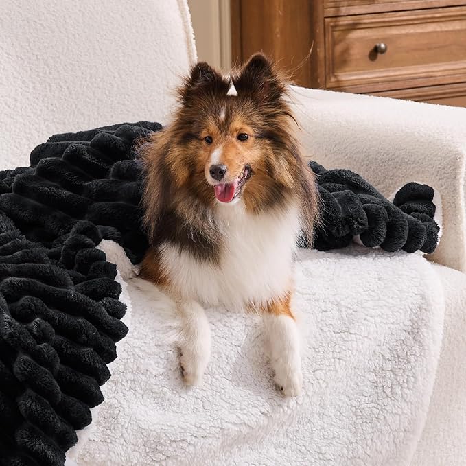 INFIIXSO Sherpa Throw Blanket for Couch - Super Soft & Warm Striped Fleece Blanket, Cozy Plush Fluffy Blanket All Season Use (Black, 50x60 Inches)