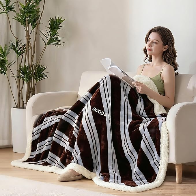 Fluffy Reversible Fleece Blanket Full Size 60"x80" - Soft Warm Throw for Bed/Couch - Stylish Winter Home Decor,Christmas Birthday Gift for Women Her