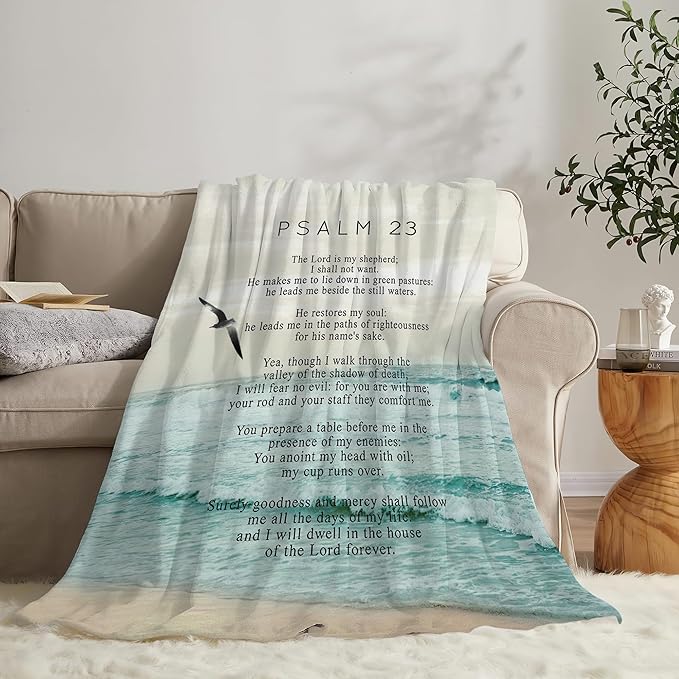 Christian Bible Psalm 23 Throw Blanket - Religious Verse Gifts and Decor for Girls, Women, Men, Kids, Adults - Soft Warm Cozy Fleece for Couch, Sofa, Bed 50"x40"