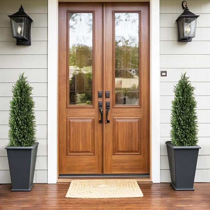 4ft Tall Artificial Cedar Trees for Outdoors Set of 2, UV Resistant Fake Plants Faux Topiary for Front Porch Decor 4 Feet